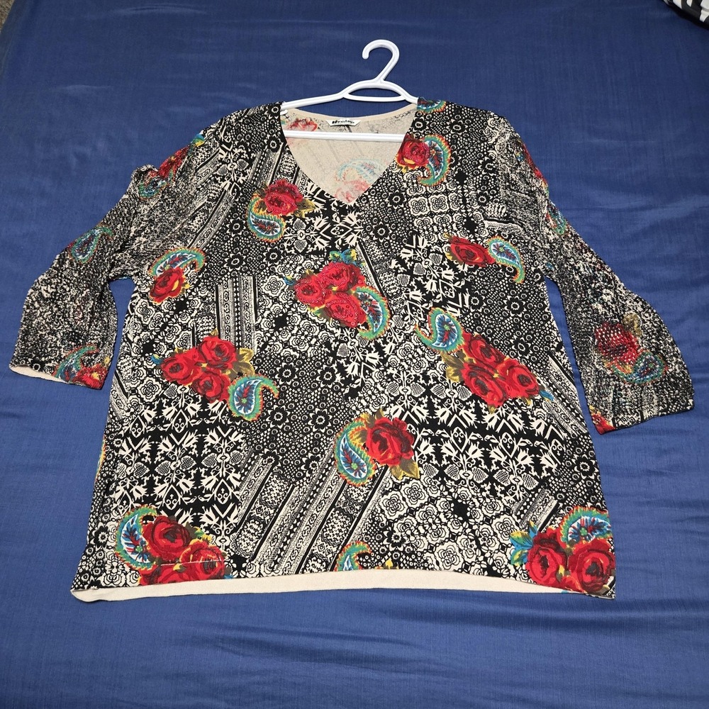 Nygard Collection Blouse Womens Large Multicolor Floral Beaded Sequin Tunic Top‎